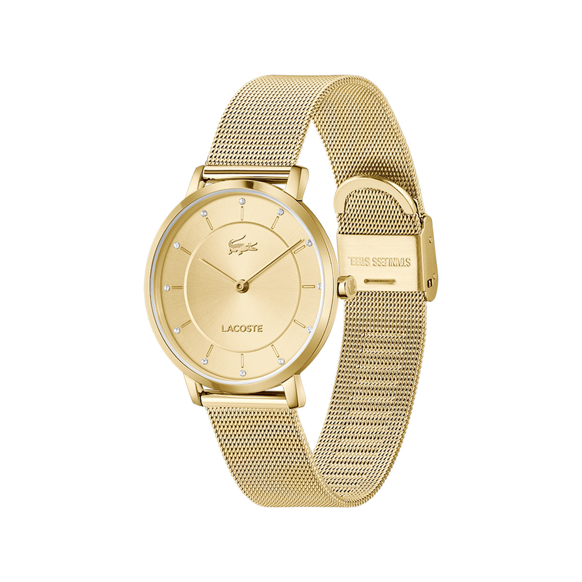 Montre LACOSTE crocorigin femme bracelet acier inoxydable doré jaune - vue 2
