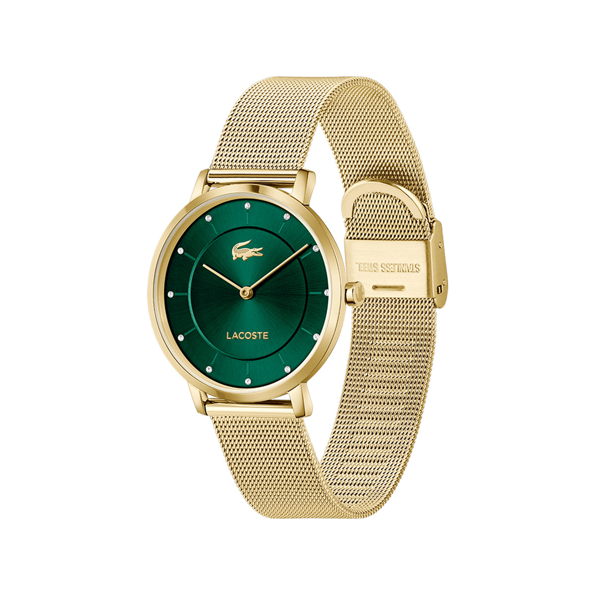Montre LACOSTE crocorigin femme bracelet acier inoxydable doré jaune - vue 2