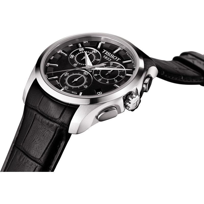 Montre TISSOT COUTURIER CHRONOGRAPHE homme cadran noir bracelet cuir noir - vue 3