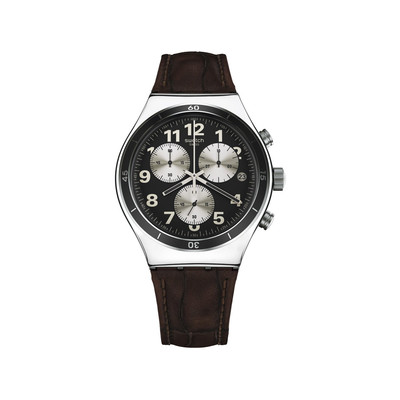 Montre Swatch chrono homme bracelet cuir marron - Homme - modèle YVS400 |  MATY