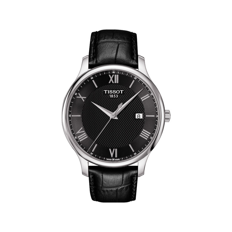 Montre TISSOT TRADITION homme cadran noir bracelet cuir noir boitier acier