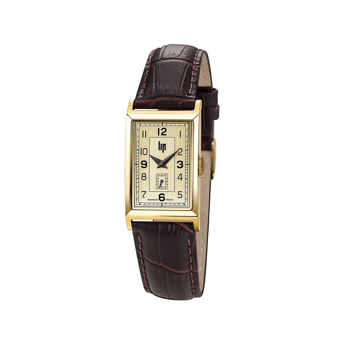 Montre LIP CHURCHILL T18 femme cadran doré bracelet cuir marron