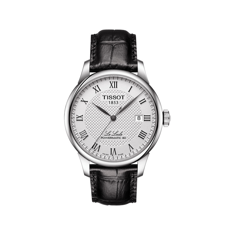 Montre TISSOT LE LOCLE POWERMATIC 80 homme cadran noir bracelet cuir noir