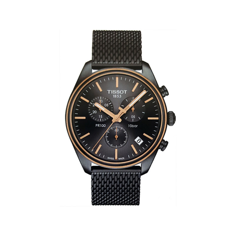 Montre TISSOT T-CLASSIC PR100 homme cadran noir bracelet PVD noir