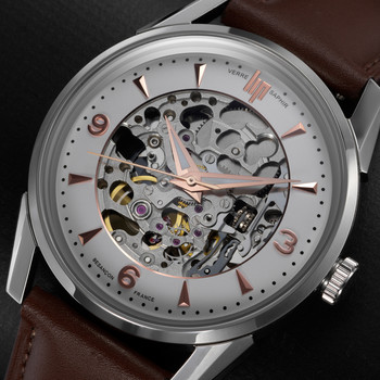 Montre Lip mixte squelette automatique acier cuir