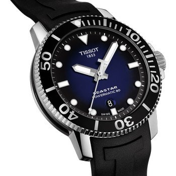 Montre TISSOT T-SPORT SEASTER 1000 homme automatique cadran bleu bracelet synthétique noir
