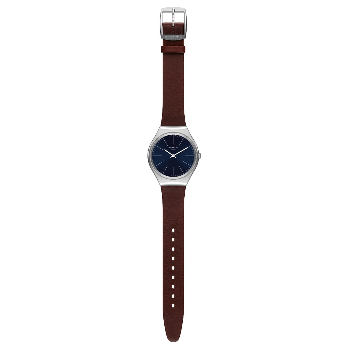 Montre Swatch Skinoutono mixte acier cuir marron - vue D1