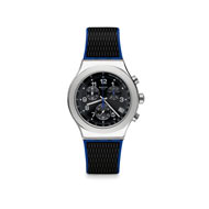 Montre Swatch New Irony Chrono Blue grid homme acier bracelet caoutchouc bleu