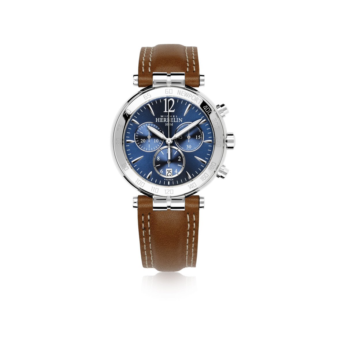 Montre HERBELIN Newport Chrono homme acier bracelet cuir gold