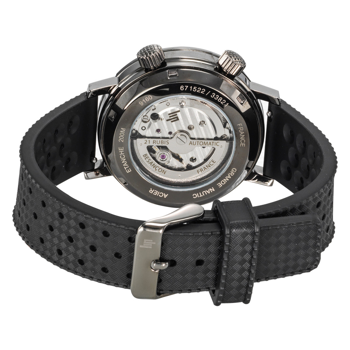 Montre Lip homme automatique acier bracelet silicone et cuir noir - vue 3