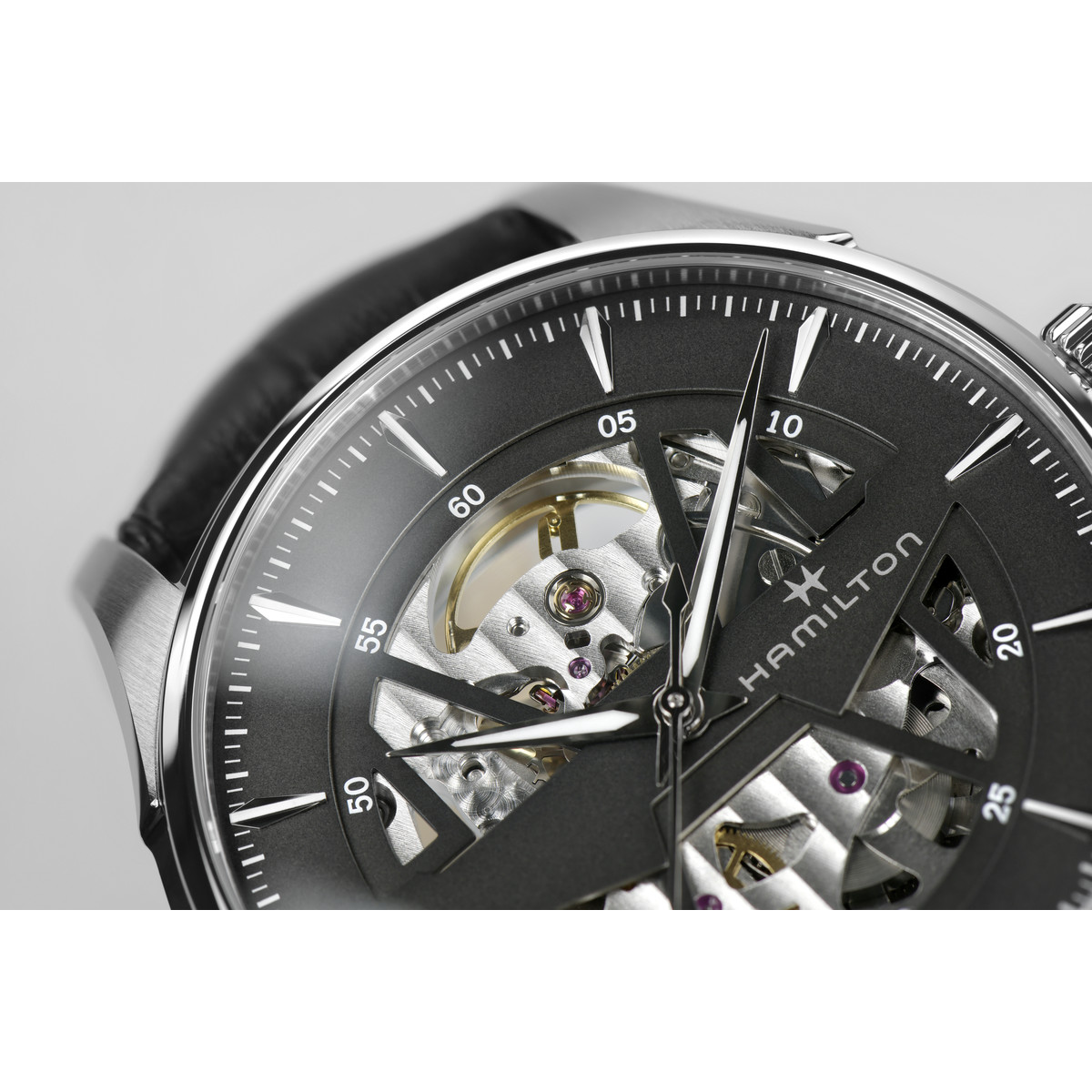 Montre Hamilton homme automatique acier cuir noir - vue D1