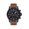 Montre Tissot homme chronographe acier noir cuir marron - vue V1