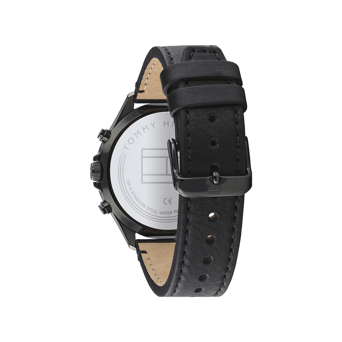 Montre Tommy Hilfiger homme acier noir cuir noir - vue 3