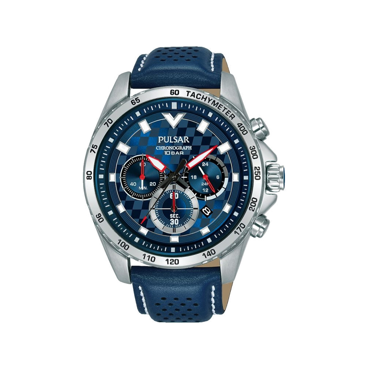 Montre Pulsar homme chronographe acier cuir bleu