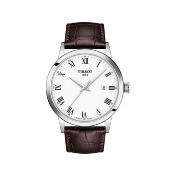 Montre TISSOT T-CLASSIC DREAM homme cadran blanc bracelet cuir brun