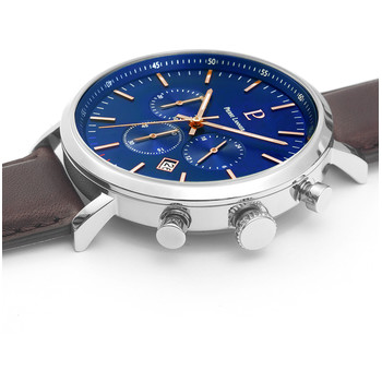 Pierre Lannier herenhorloge van roestvrij staal met bruine leren band