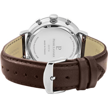Pierre Lannier herenhorloge van roestvrij staal met bruine leren band