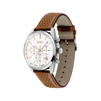 Montre Boss homme acier cuir marron