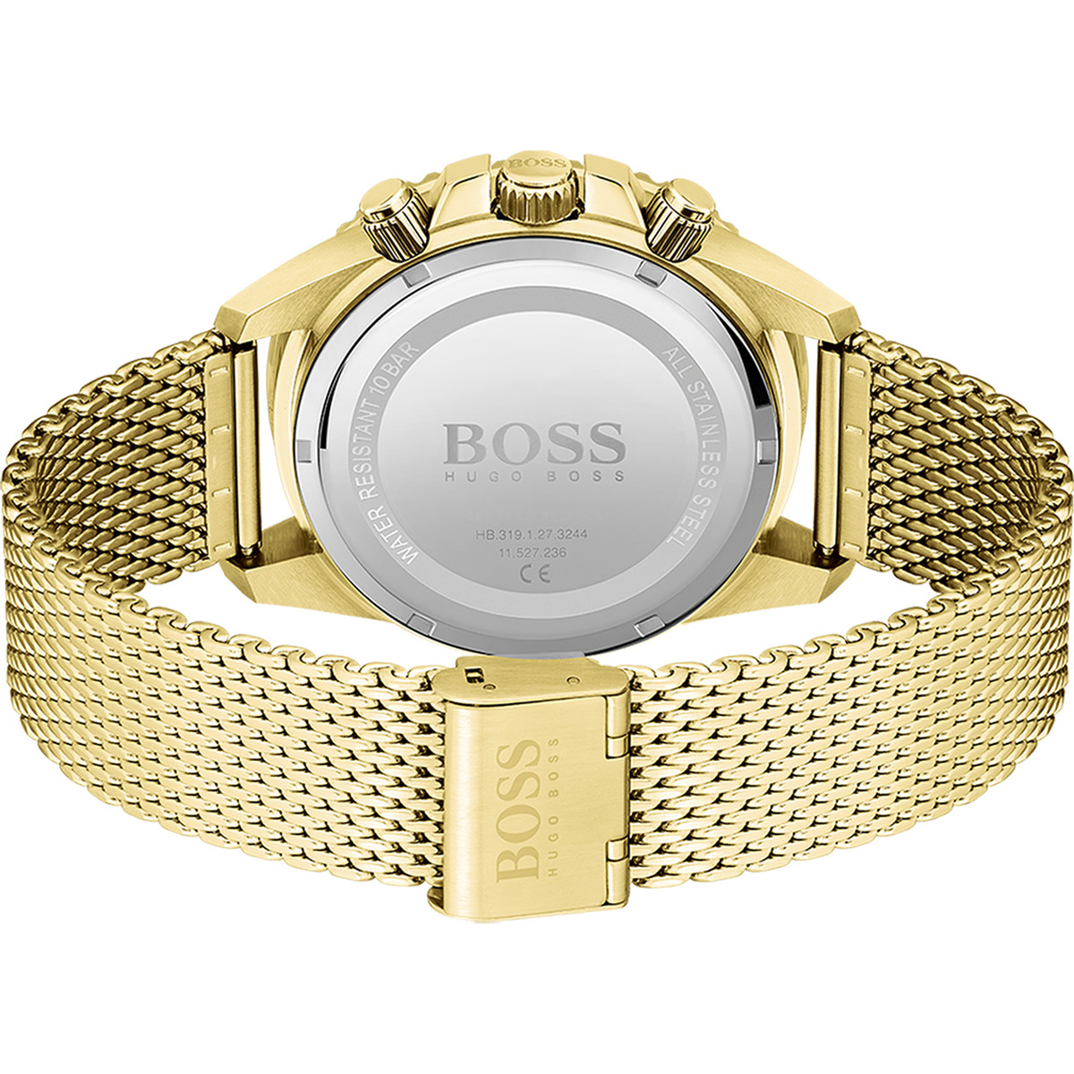 Montre Boss homme chronographe acier doré jaune maille milanaise - vue 3