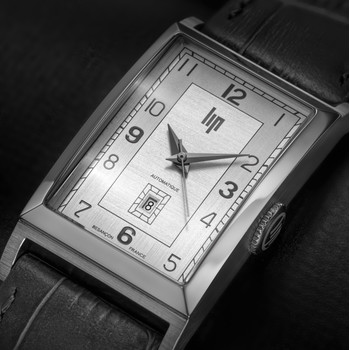 Montre Lip homme automatique acier bracelet cuir gris