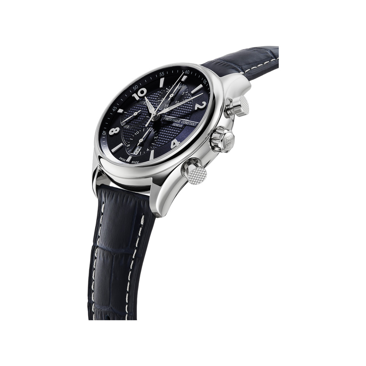 Montre Frédérique Constant homme automatique chronographe acier cuir bleu - vue 2