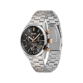 Boss herenhorloge met roze tweekleurige stalen armband