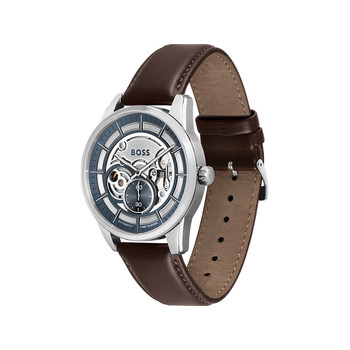 Boss automatisch stalen herenhorloge met bruine leren band