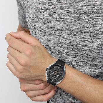 Boss herenhorloge van roestvrij staal met zwarte siliconen horlogeband