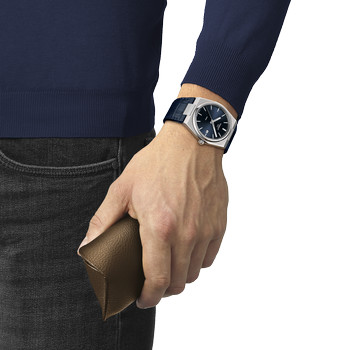 Montre TISSOT T-CLASSIC PRX homme cadran bleu bracelet cuir bleu