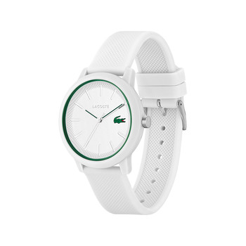 Lacoste.12.12. herenhorloge van hars met witte siliconen band