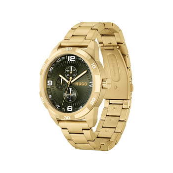 HUGO Grip men's watch with gold-plated steel bracelet