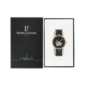 Montre PIERRE LANNIER Trio homme automatique acier doré bracelet cuir noir