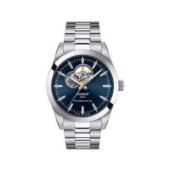 Montre TISSOT T-CLASSIC GENTLEMAN OPEN HEART POWERMATIC 80 mixte automatique cadran bleu bracelet acier inoxydable