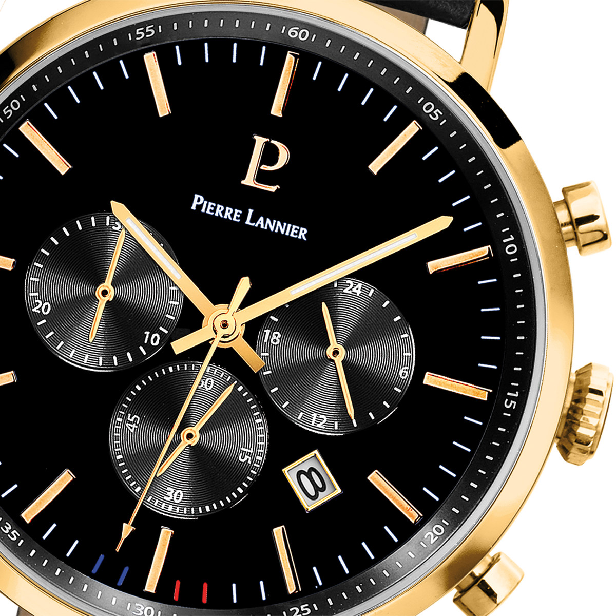 Montre PIERRE LANNIER Baron homme chronographe bracelet cuir noir - vue D2