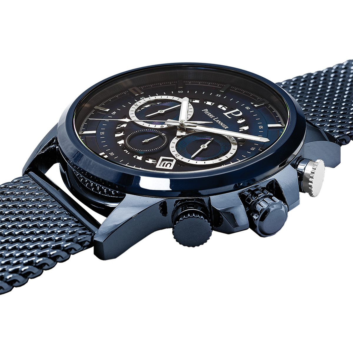 Montre PIERRE LANNIER Sentinelle homme chronographe bracelet acier bleu - vue 2