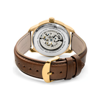 Montre PIERRE LANNIER automatic homme automatique acier doré bracelet cuir brun