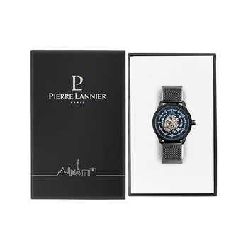 Montre PIERRE LANNIER automatic homme automatique acier bleu bracelet acier noir
