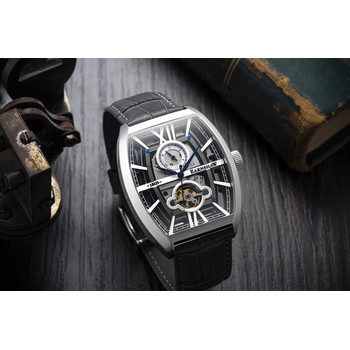 Montre EARNSHAW Holborn homme automatique bracelet cuir gris anthracite