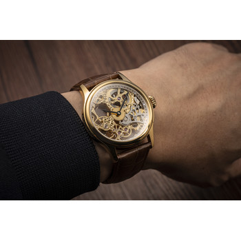 Montre EARNSHAW Bauer homme automatique acier doré bracelet cuir marron