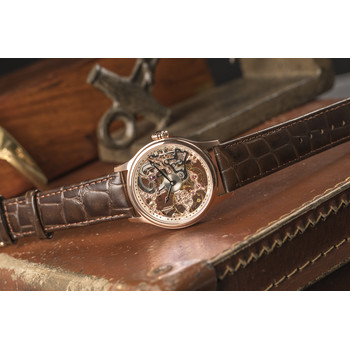 Montre EARNSHAW Bauer homme automatique acier doré rose bracelet cuir marron foncé