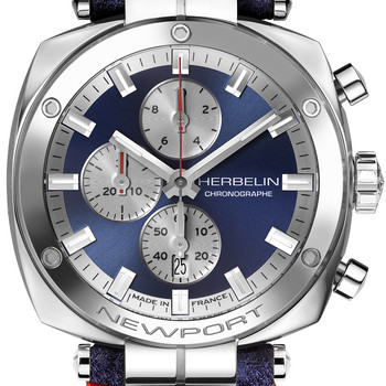 Montre HERBELIN Newport Heritage homme acier bracelet cuir bleu