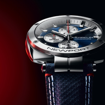 Montre HERBELIN Newport Heritage homme acier bracelet cuir bleu