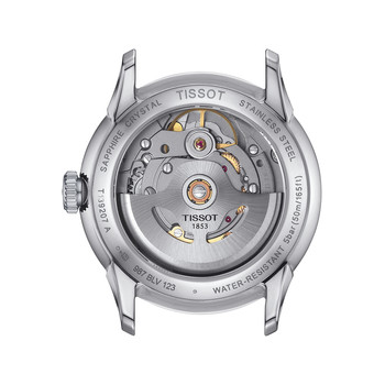 TISSOT t-classic automatisch roestvrijstalen dameshorloge met blauwe leren band