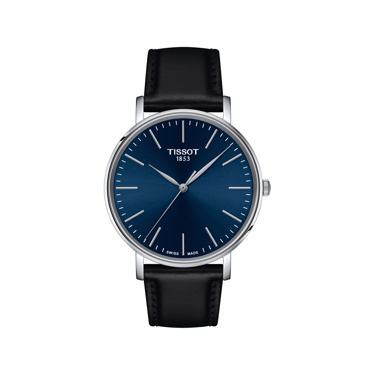 Montre TISSOT T-CLASSIC EVERYTIME homme cadran bleu bracelet cuir noir