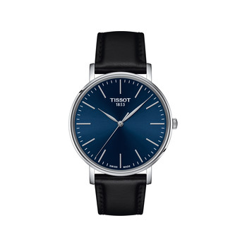 TISSOT T-CLASSIC EVERYTIME men's watch blue dial black leather strap