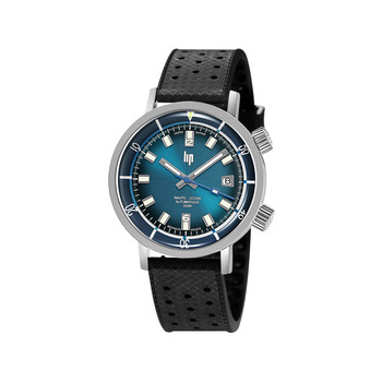 Montre LIP Grande Nautic-Océan homme automatique cadran bleu, bracelet caoutchouc noir, boitier acier inoxydable