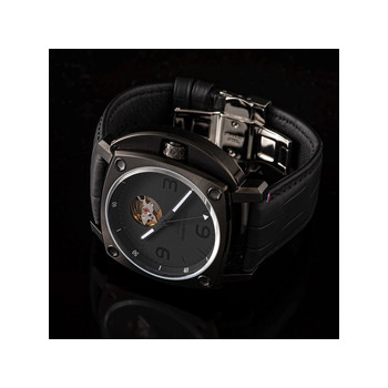HUMBERT-DROZ hd1 men's automatic watch, black leather strap