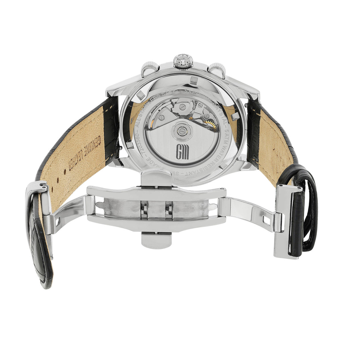 Montre MATY GM automatique chronographe cadran noir bracelet cuir noir - vue 4