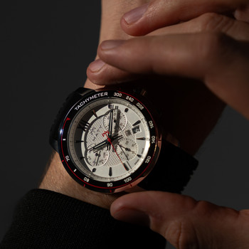 Montre MATY GM chronographe cadran blanc bracelet caoutchouc noir