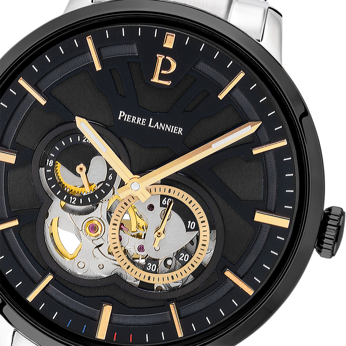 Montre PIERRE LANNIER trio homme automatique, bracelet acier - vue D2